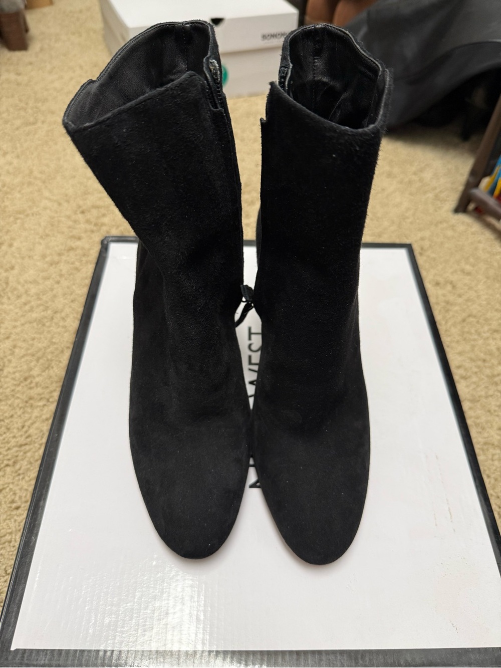 Nine West Black Suede Mid-Heel Ankle Boots